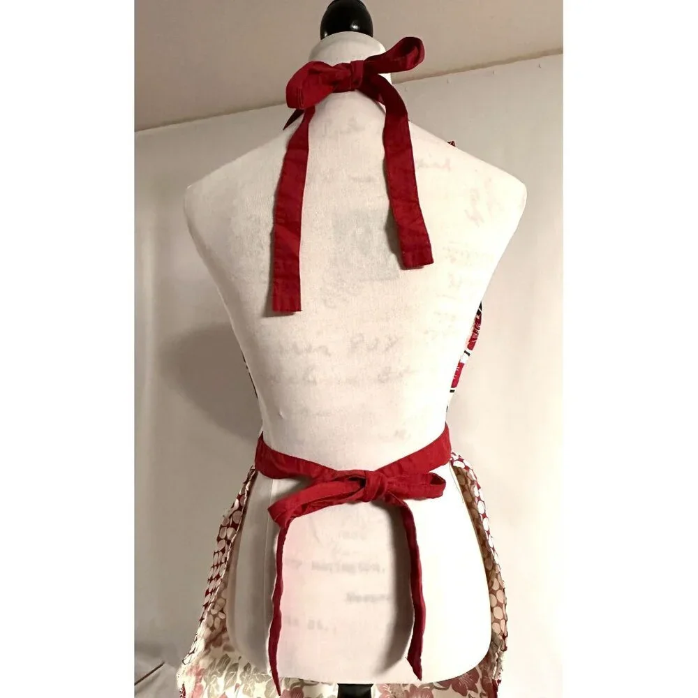 Simply Envogue Red Floral & Polka Dot Apron Lace‎ Trim Cottagecore Grannycore